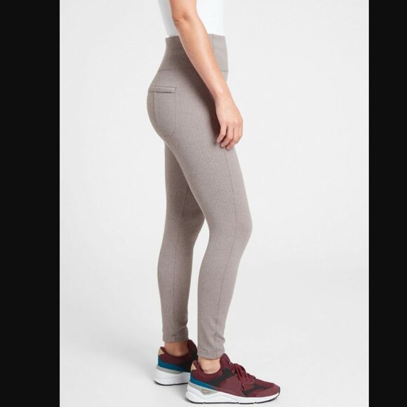 Athleta Delancey Herringbone Tight Leggings Womens Medium M Tan Casual 0101X - Picture 1 of 7